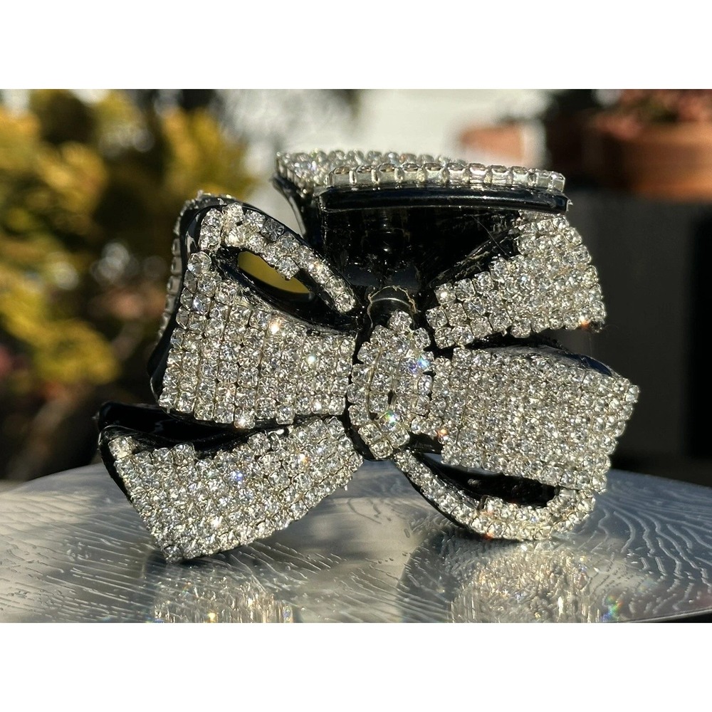 Sparkling Rhinestone Bow Hair Claw Clip Black Shiny Crystal Glamour Accessory